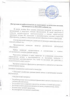 Инструкция по работе комиссии по мониторингу за качеством питания обучающихся на 2024-2025 учебный год