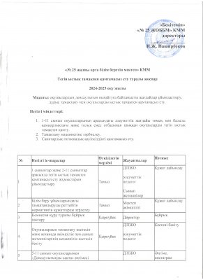 Тегін ыстық тамақпен қамтамасыз ету туралы жоспар